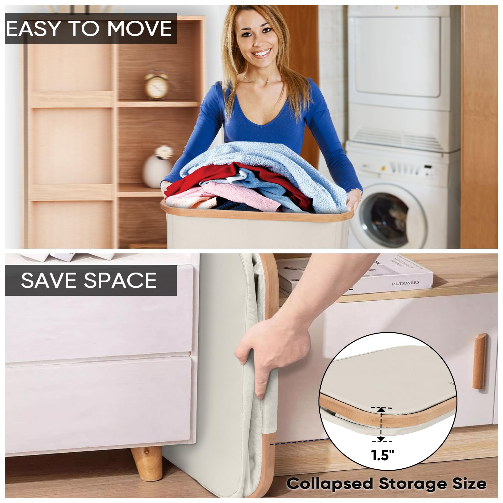 BALEINE laundry hamper lightweight lid for easy opening and closing