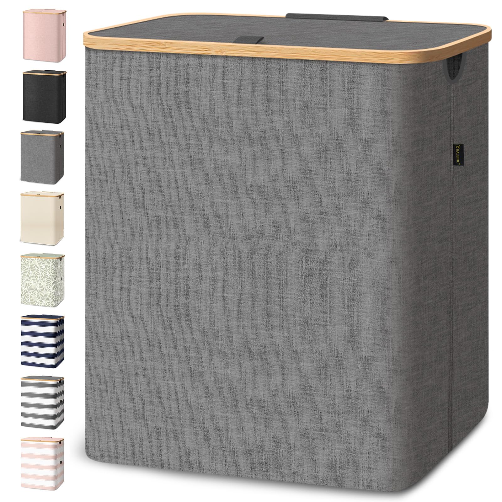 BALEINE laundry hamper with lid in grey, easy lid access for quick sorting.