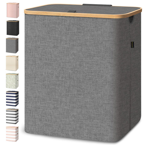BALEINE laundry hamper with lid in grey, easy lid access for quick sorting.