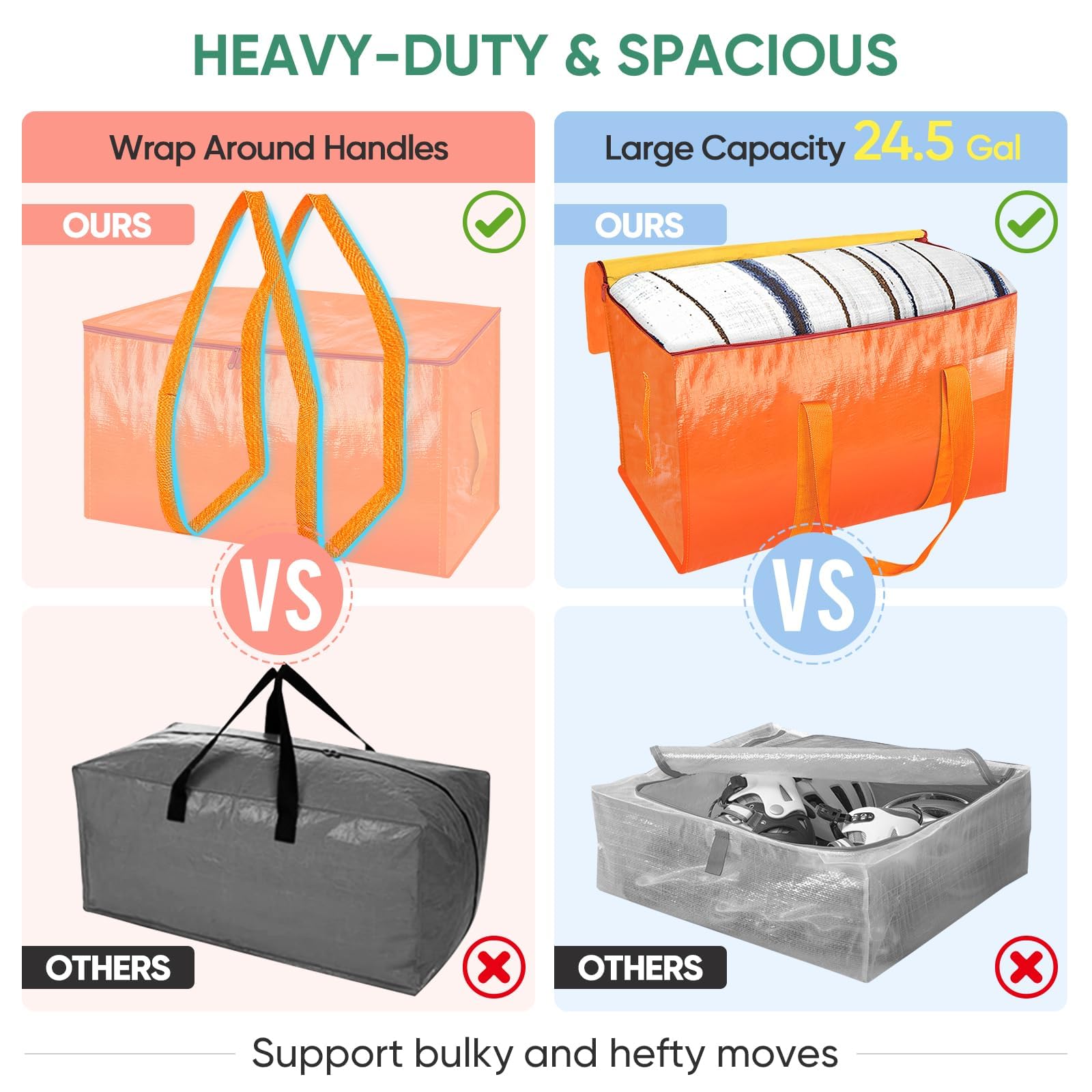 BALEINE oversized moving bags reinforced handles support heavier loads during moves