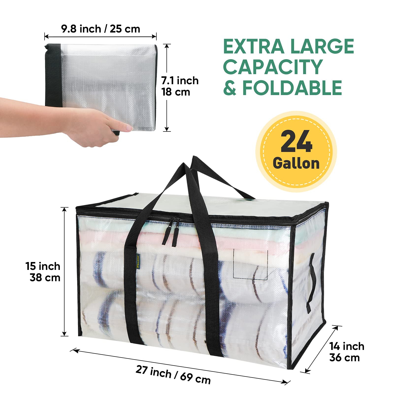 Reinforced handles surround the tote for secure lifting during relocation.