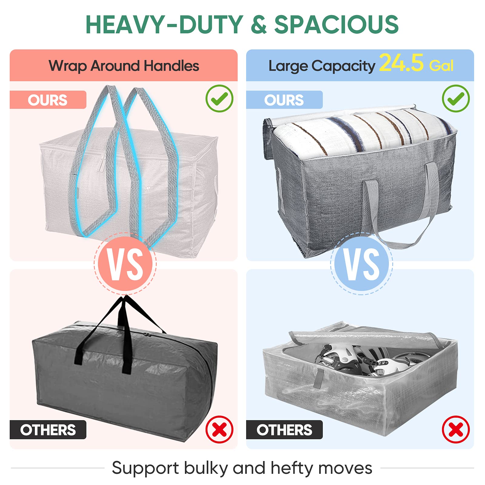 BALEINE reinforced handles provide secure grip on heavy loads.