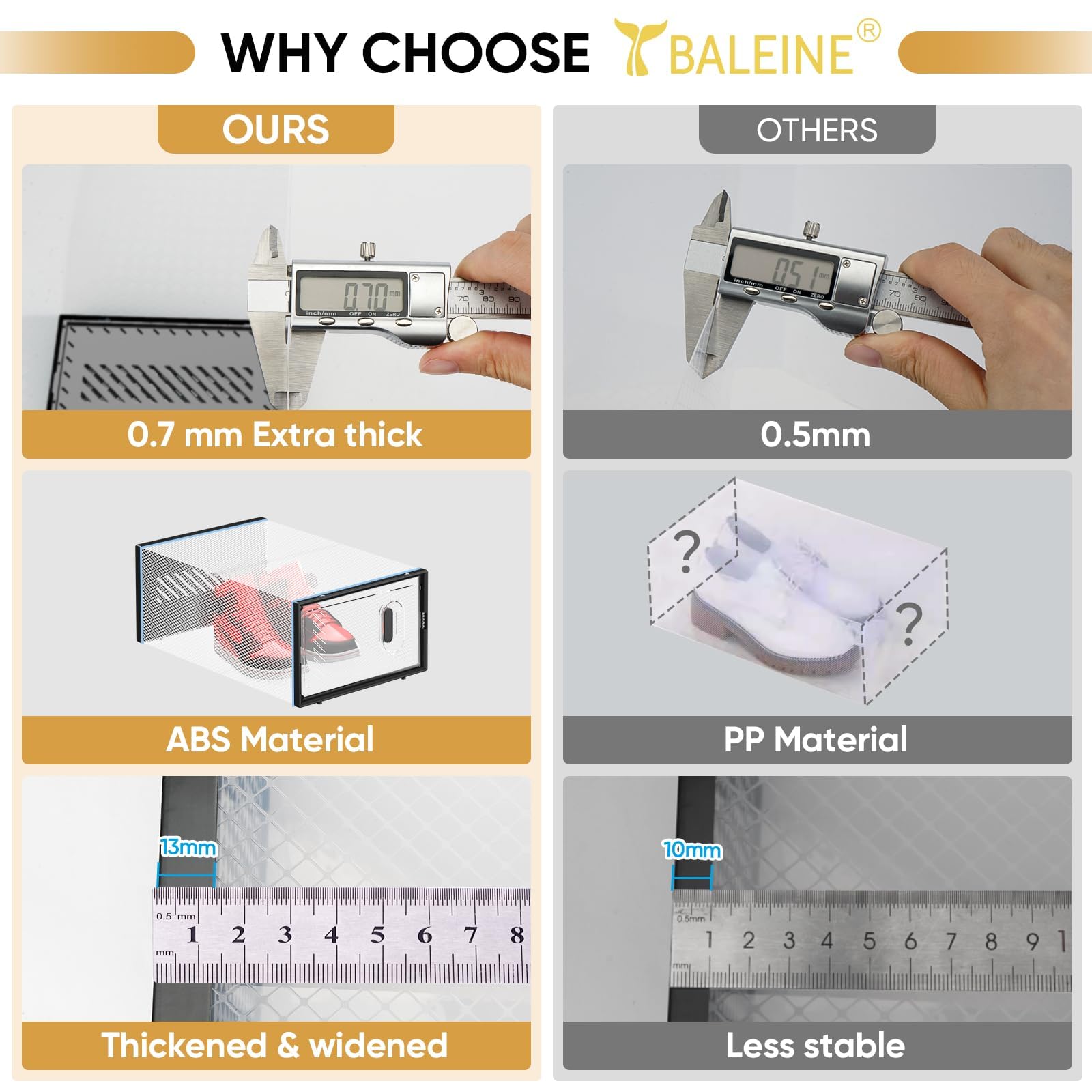 Stackable and foldable design saves closet space when not in use.