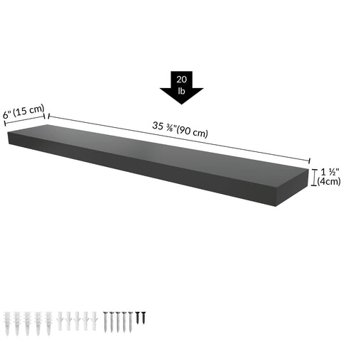 Ballucci bathroom wall shelf, 36-inch black finish complements a modern vanity.