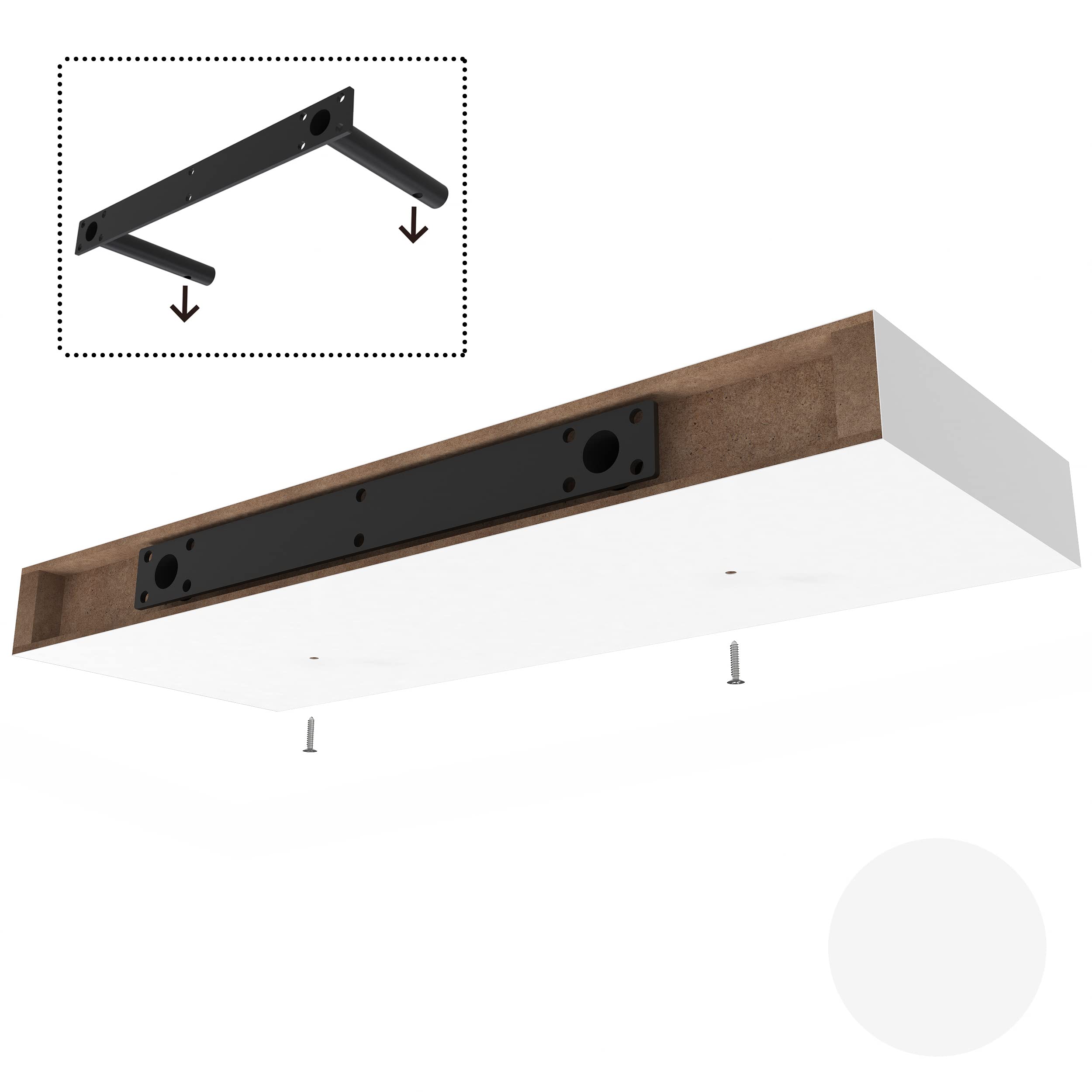 Ballucci vanity area shelf helps declutter above the sink