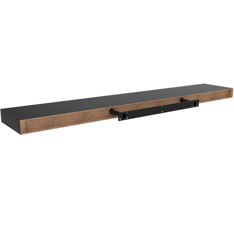 Ballucci living room floating shelf in black elevates TV stand and decor.