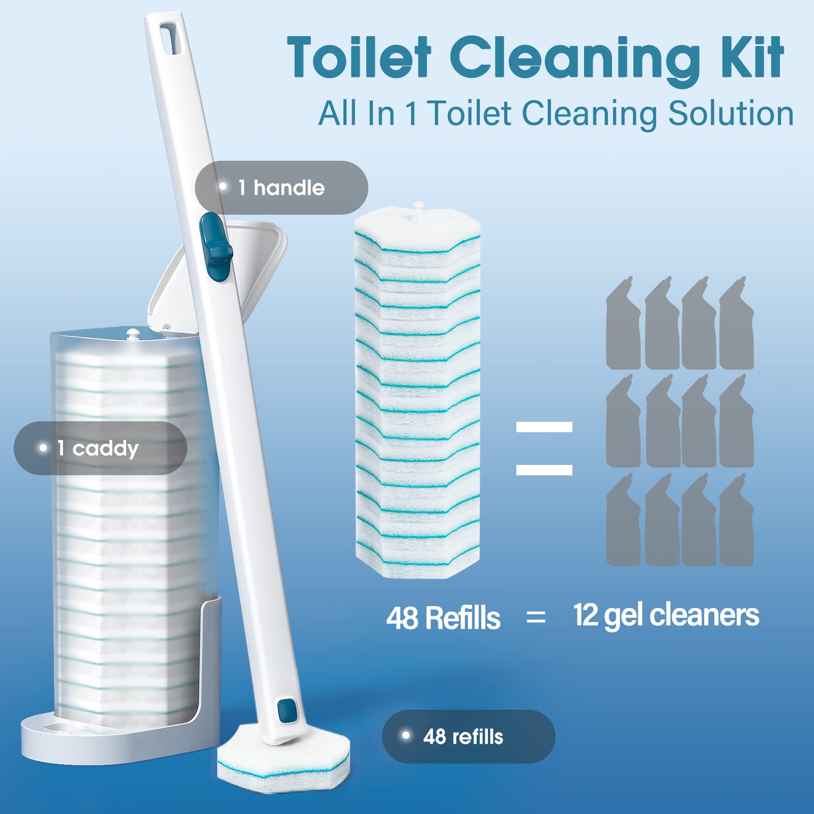 BALORIZ cleaning system reaches under the toilet rim for thorough cleaning.