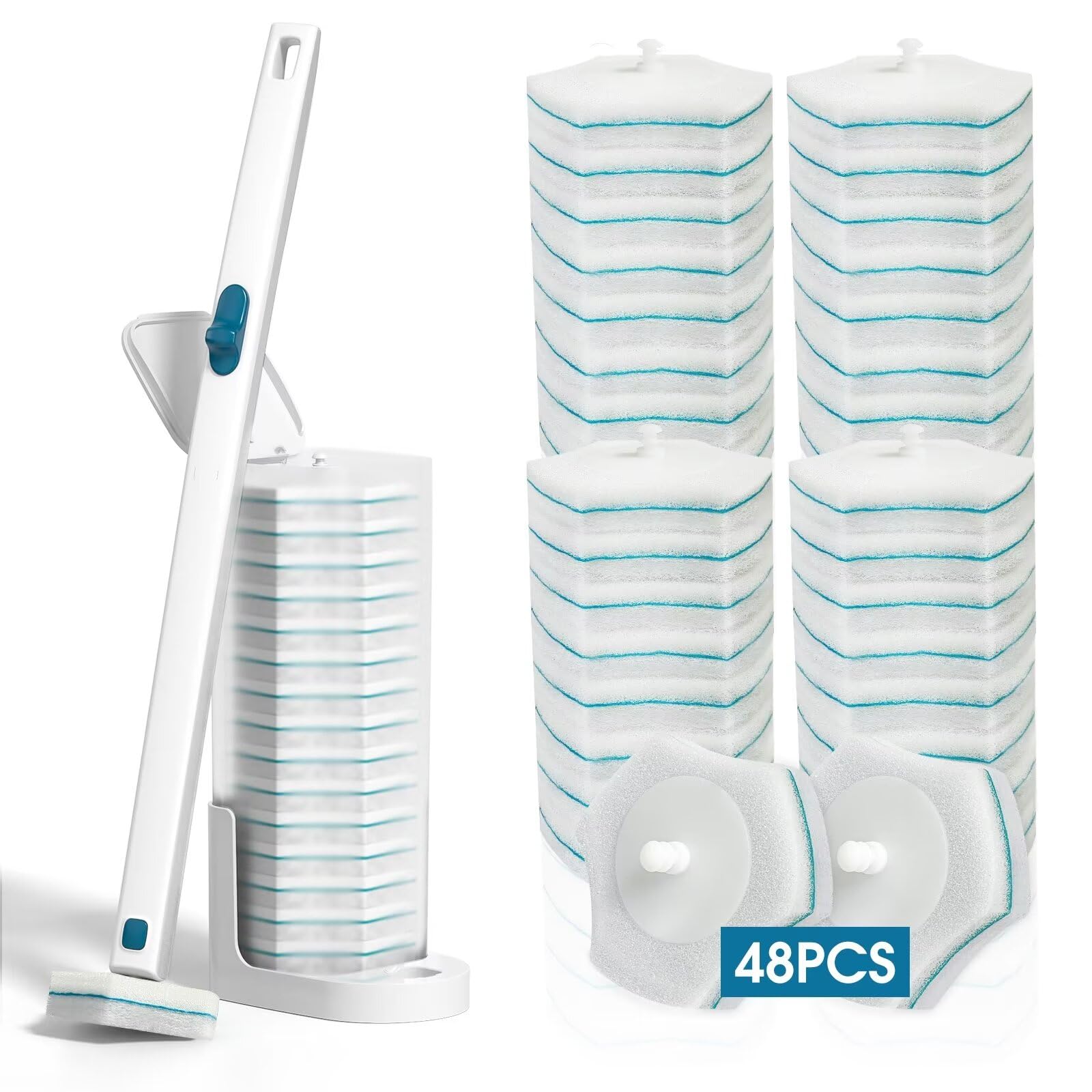 BALORIZ disposable toilet brush with two-part handle and caddy for easy storage.