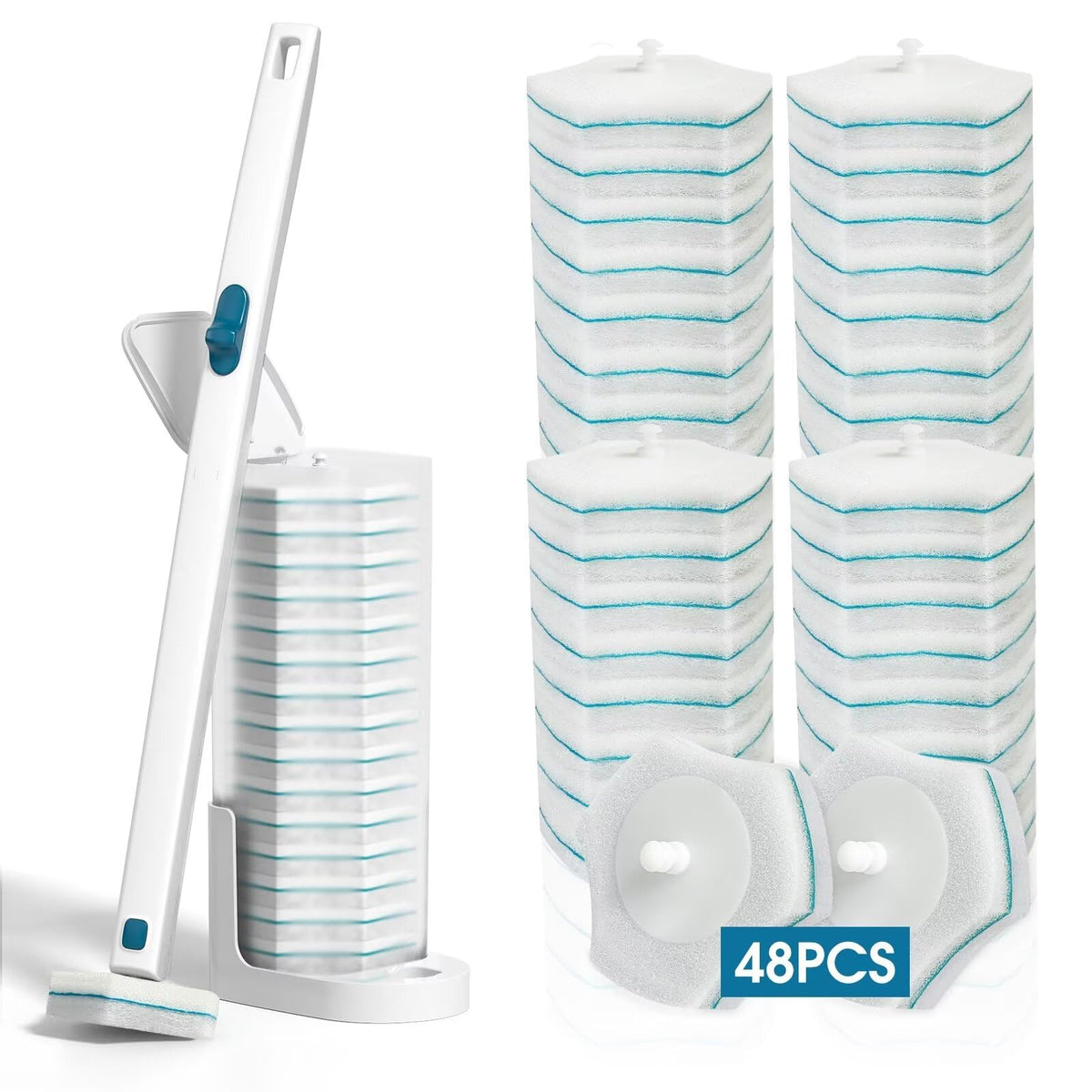 BALORIZ disposable toilet brush with two-part handle and caddy for easy storage.