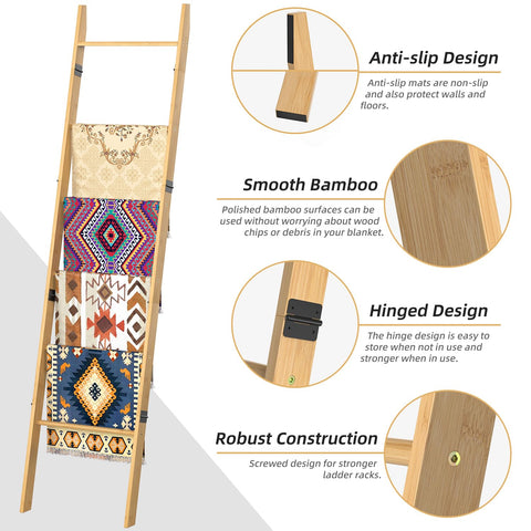 BAMBANG blanket ladder with rustic finish enhances farmhouse decor