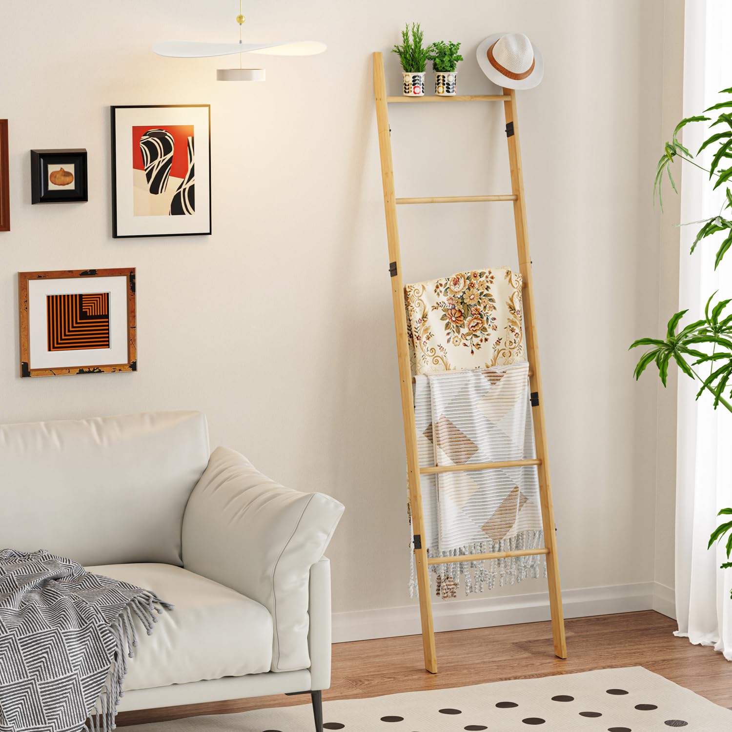 BAMBANG blanket ladder used as towel display