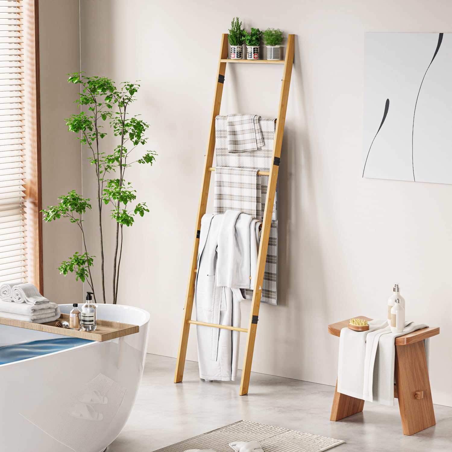 BAMBANG ladder shelf styled with small decor