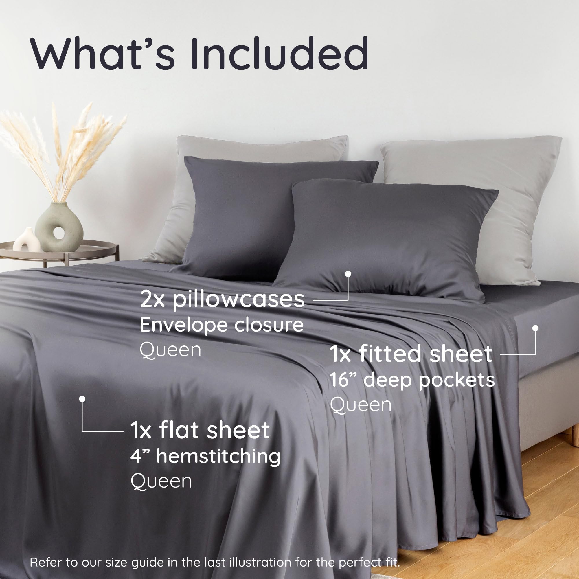 Bambaw bamboo charcoal queen flat sheet laid out with a crisp hem