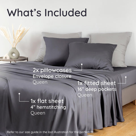 Bambaw bamboo charcoal queen flat sheet laid out with a crisp hem