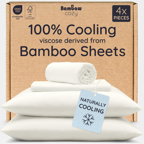 Bambaw bamboo viscose queen fitted sheet with elastic edge for secure night fit.