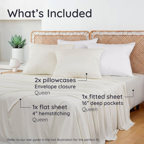 Bambaw bamboo viscose queen flat sheet in ivory for breathable, smooth coverage.