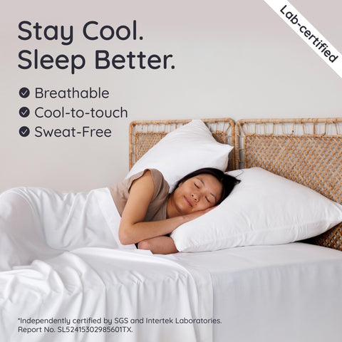 Bambaw cooling pillowcase on standard pillow on bed for everyday use