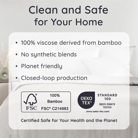Bambaw pillowcase fabric bears FSC and OEKO-TEX Standard 100 certifications for safety.