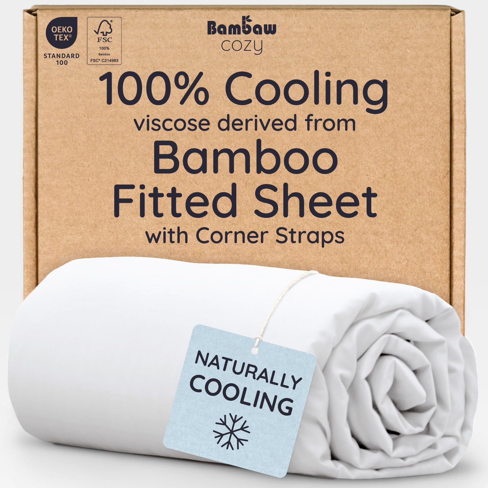 Bambaw King White fitted sheet fabric close-up shows silky bamboo viscose texture for cooling