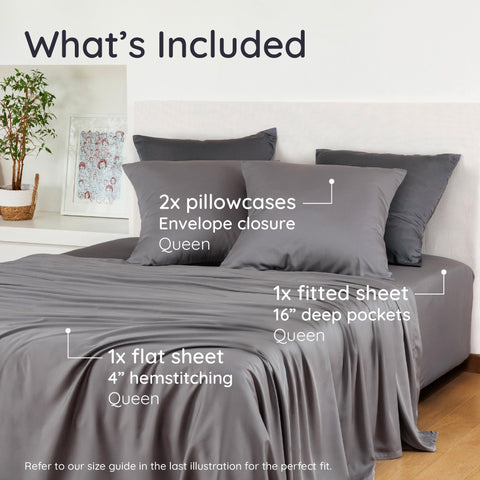 Bambaw queen flat sheet 90x102 drapes smoothly over the bed for full coverage.
