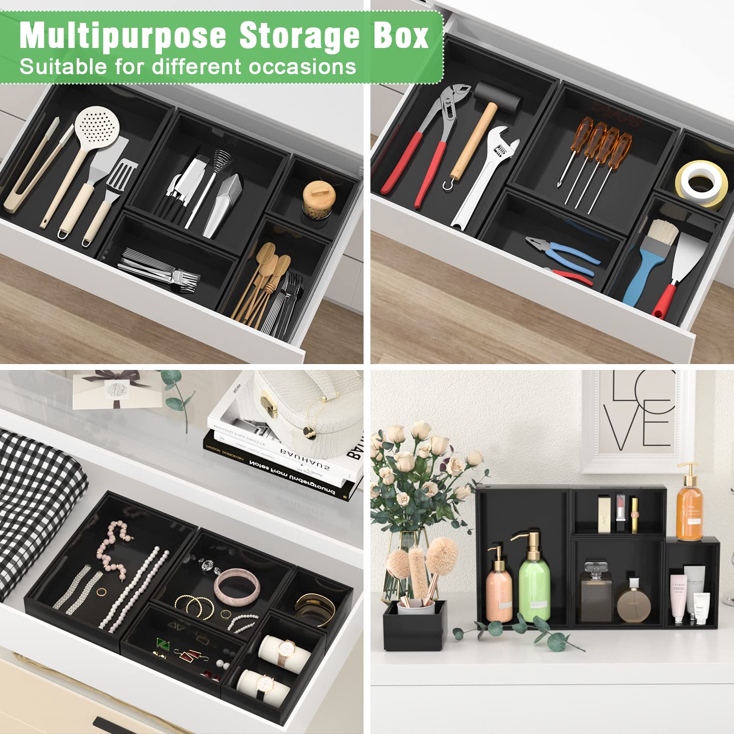 Bambloom drawer organizers in a dresser with makeup neatly separated