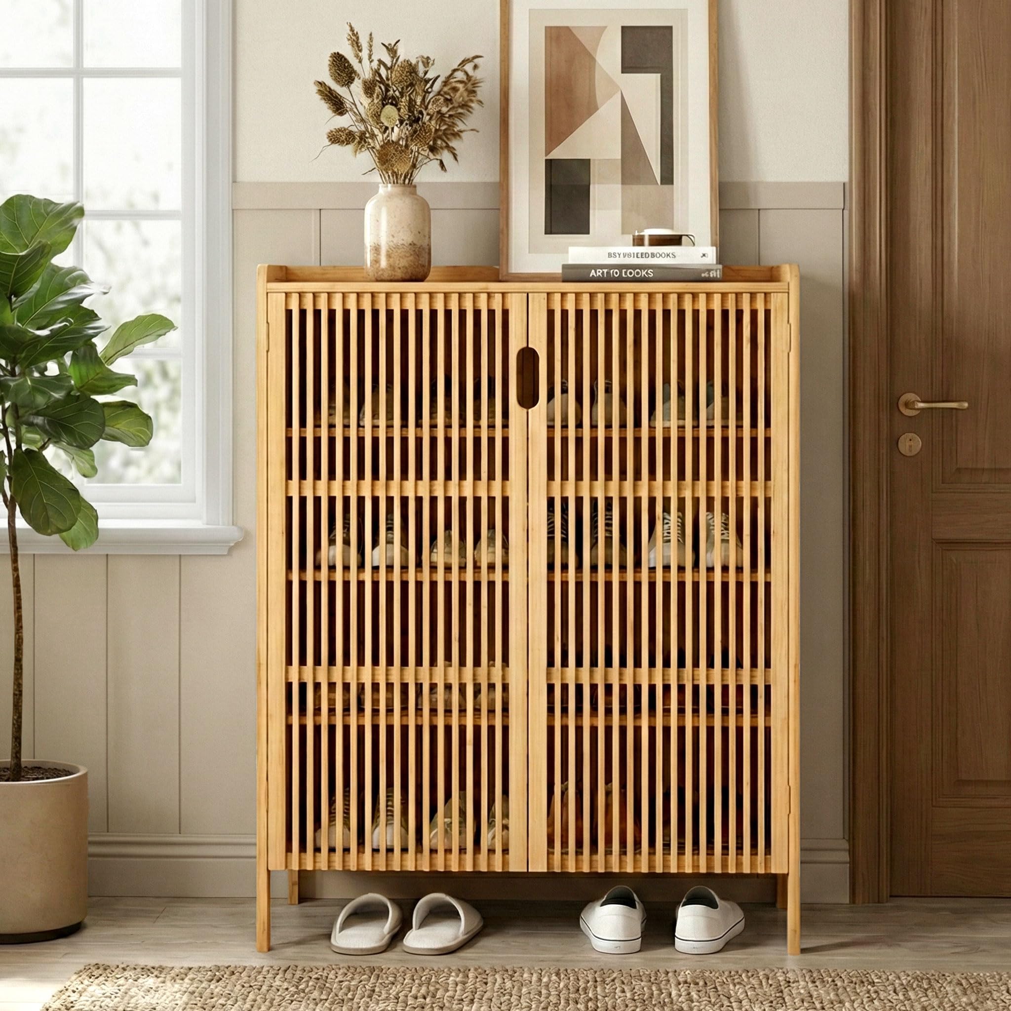 Bambooflow six-tier shoe cabinet doors for organized entryways.