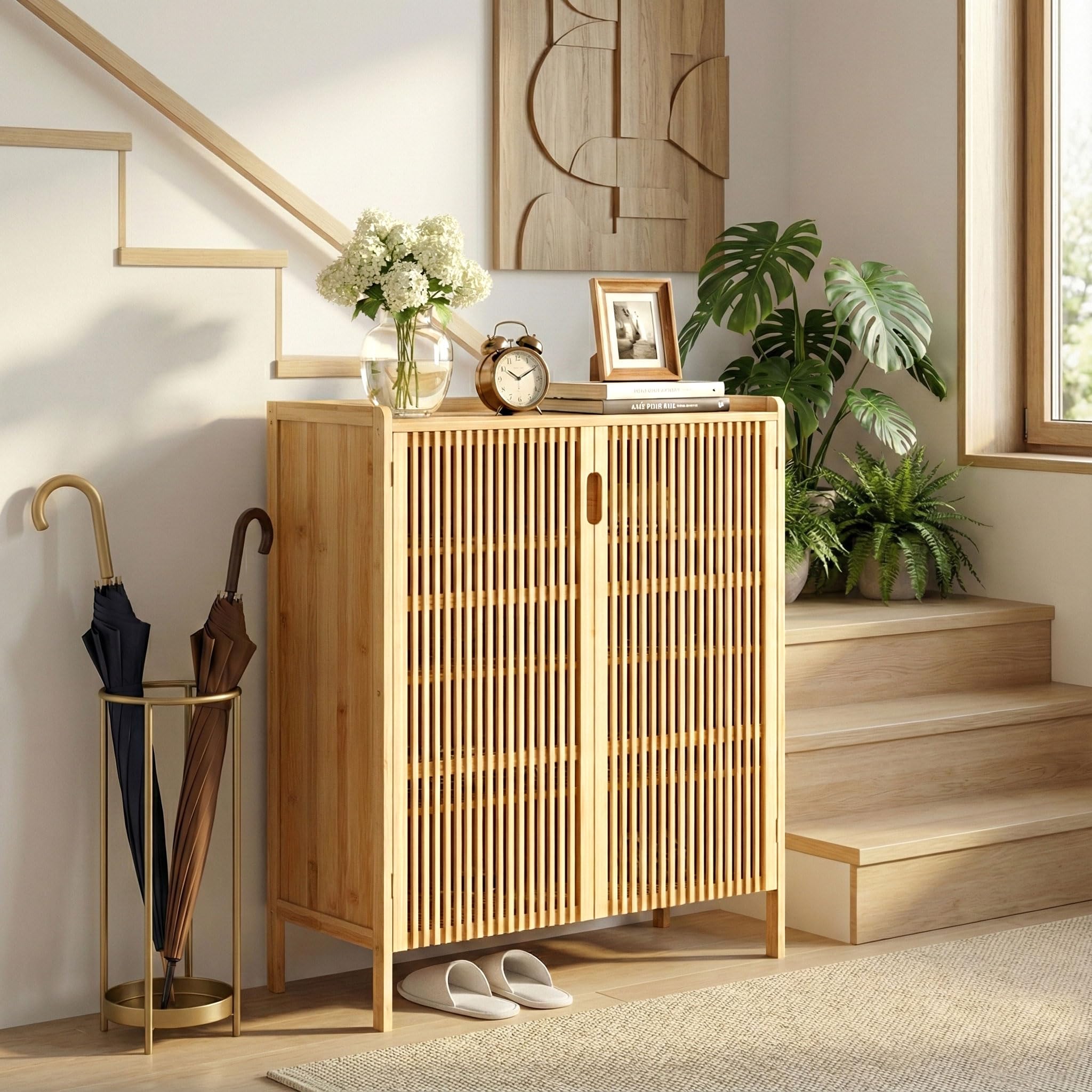 Bambooflow six-tier storage shows a sturdy wooden frame.