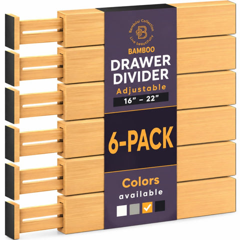 Bambüsi 6-pack drawer dividers extendable to fit your drawers and organize efficiently