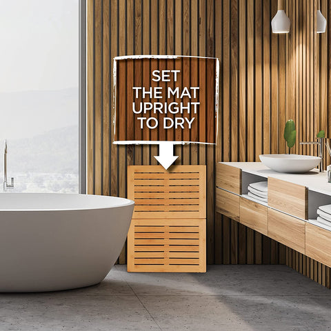 Bambüsi bamboo bath mat prepped for quick wipe clean maintenance