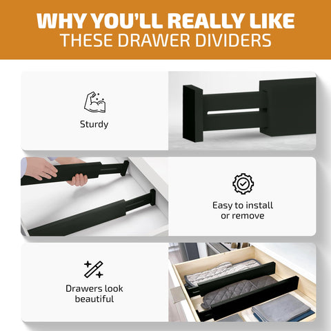 Bambüsi black finish divider adds a bold, sleek look to drawers.