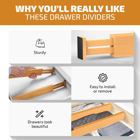 Bambüsi expandable length adapts to almost any drawer for flexible storage