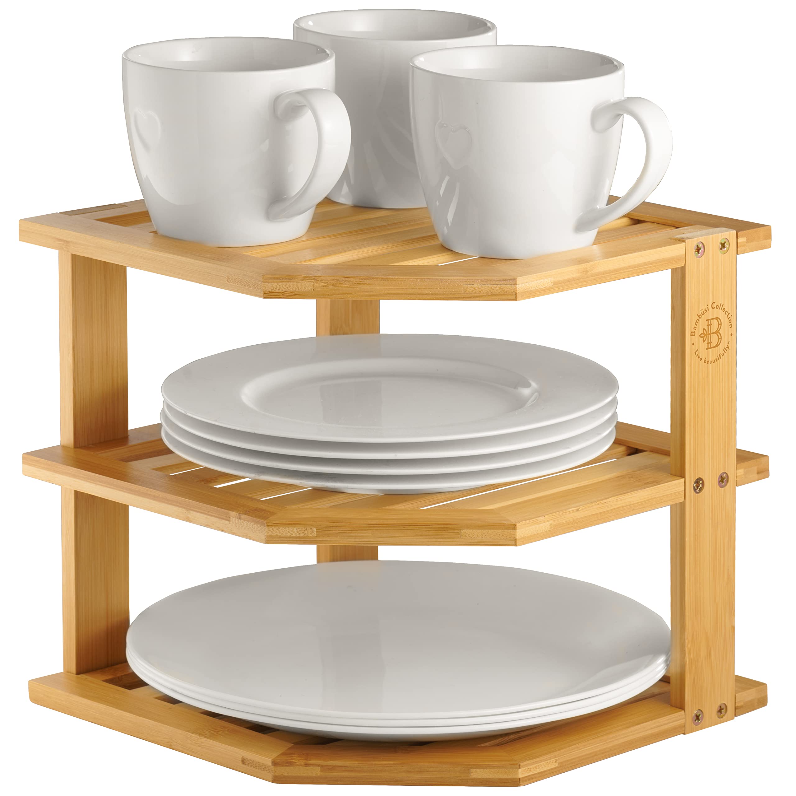 Bambusi pantry storage organizer keeps spices and snacks within reach.