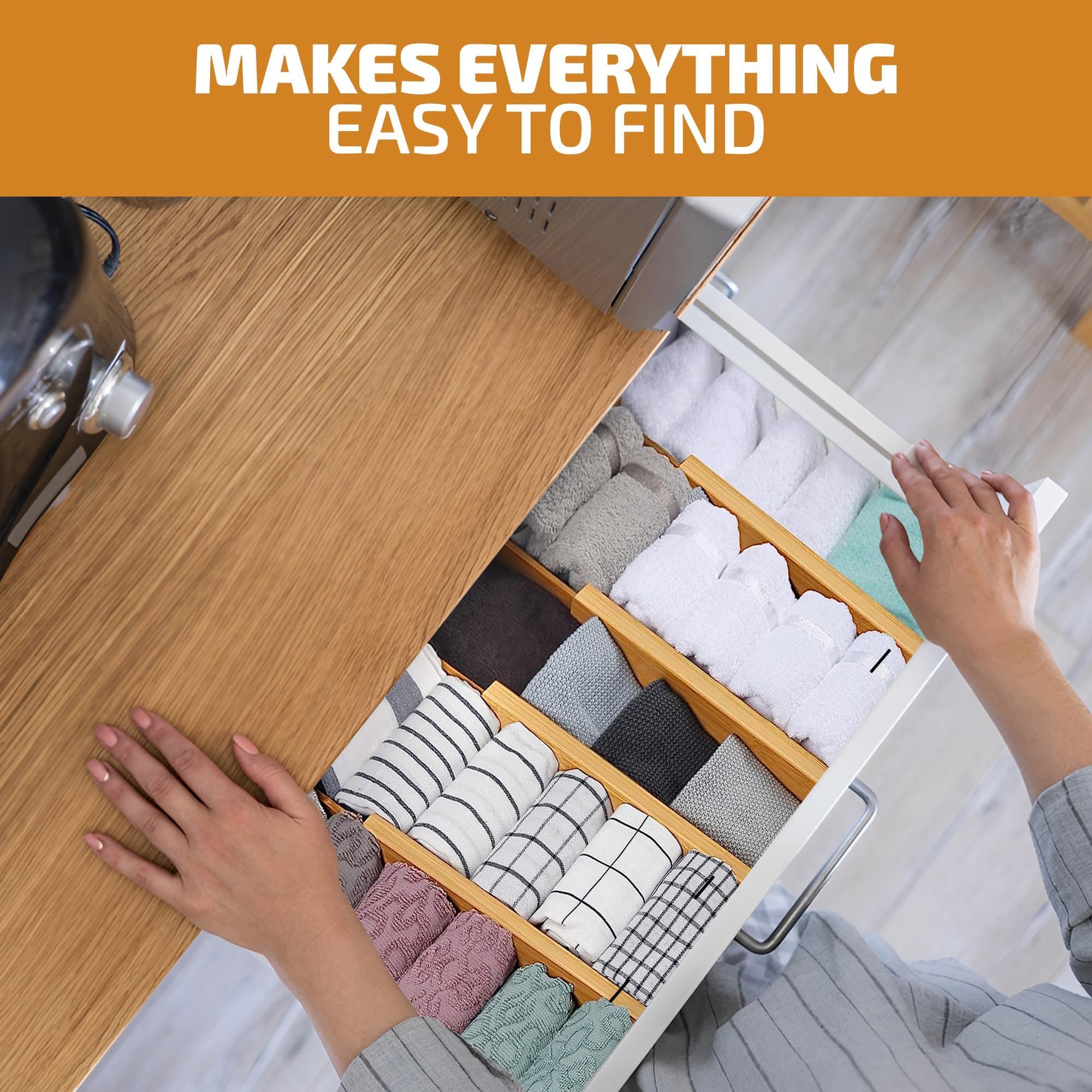 Bambüsi spring-loaded ends keep dividers secure without scratching surfaces