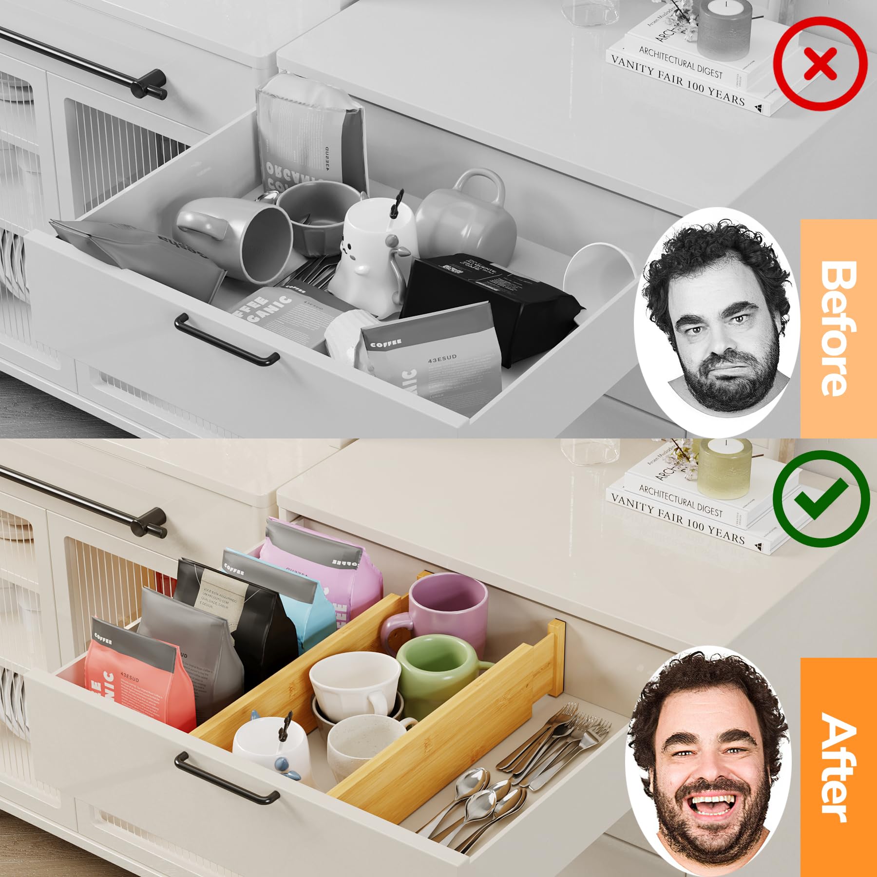 BAMEOS anti-scratch organizers for office drawers