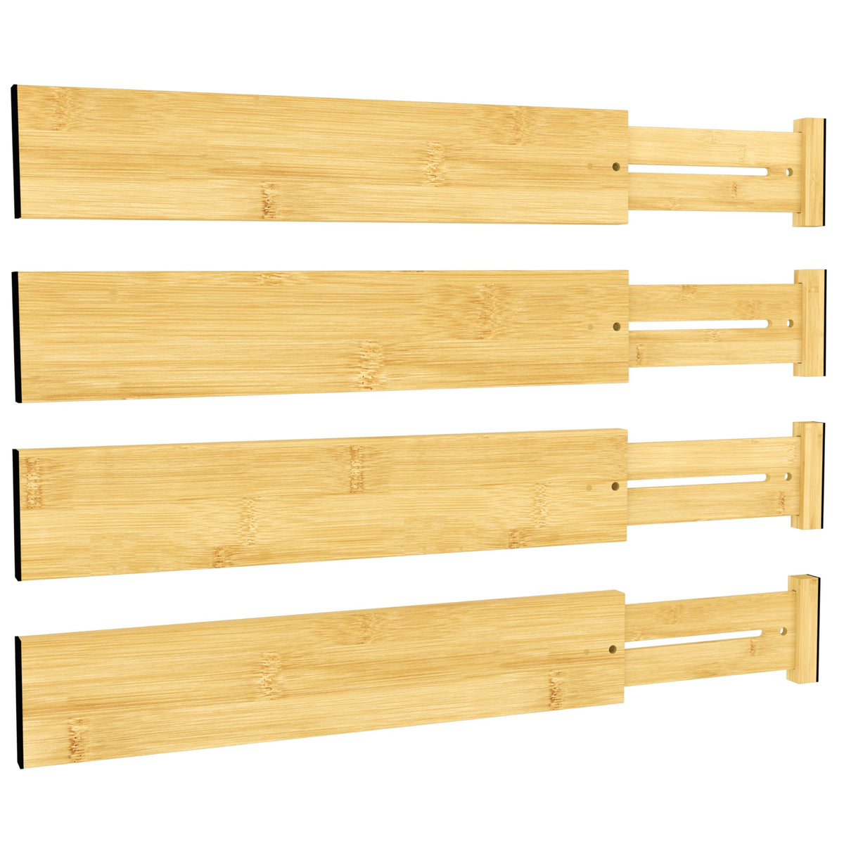 BAMEOS bamboo drawer divider 3-inch height shown in a kitchen drawer for neat separation