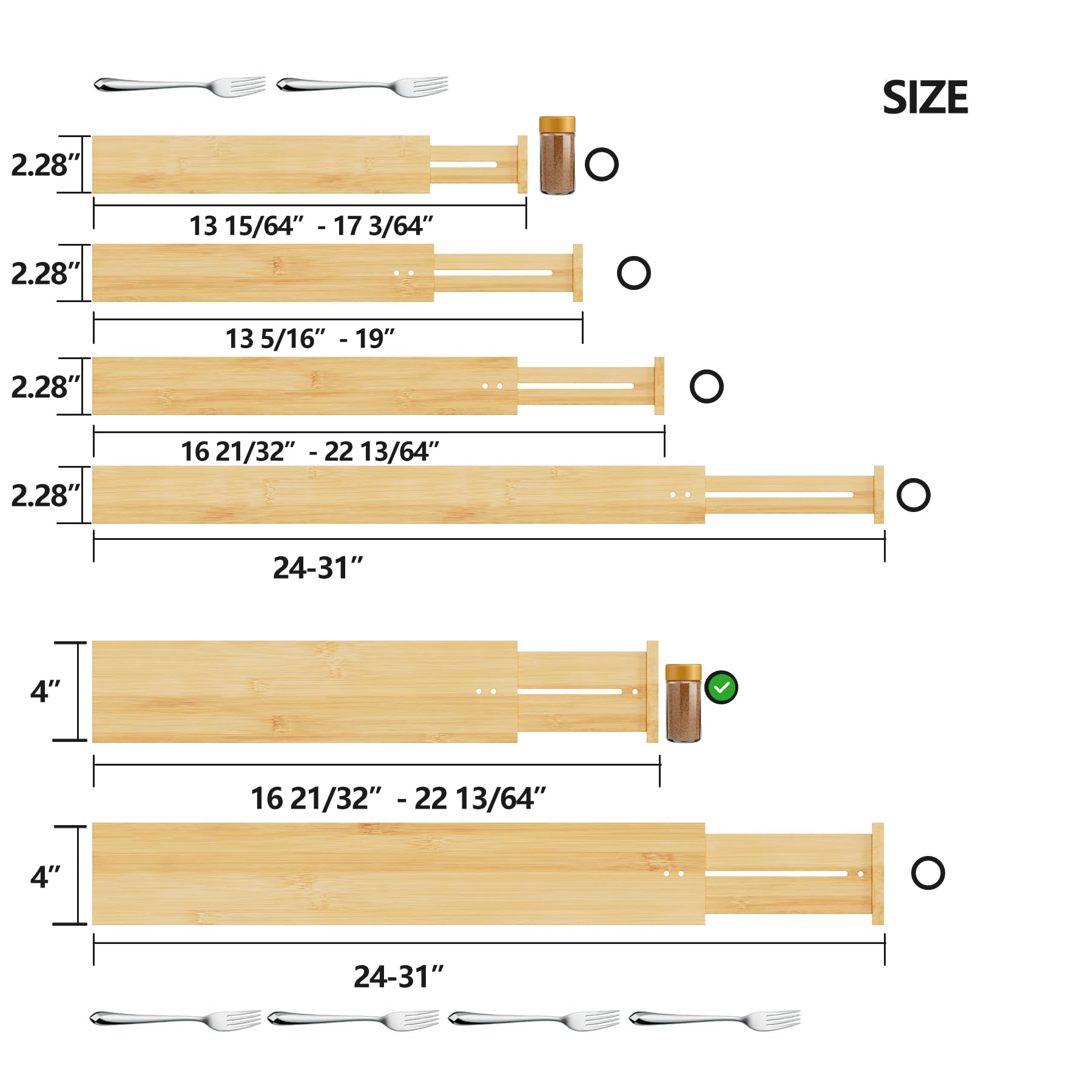 BAMEOS bamboo drawer divider collapsed to save space