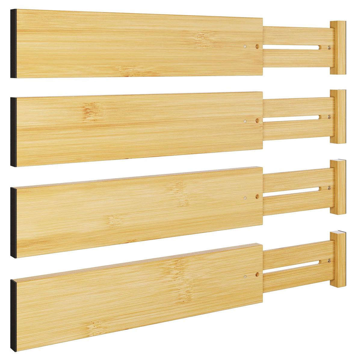 BAMEOS bamboo drawer divider set assembled showing sturdy, space-saving organization.