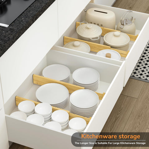 BAMEOS bamboo drawer organizer placed in a drawer to organize utensils