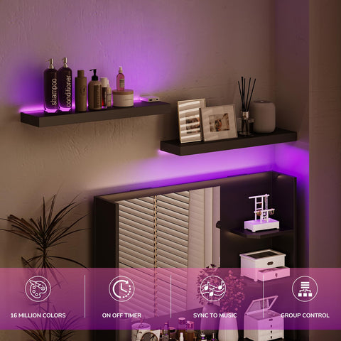 BAMEOS bedroom LED-lit shelves create warm, adjustable mood lighting.