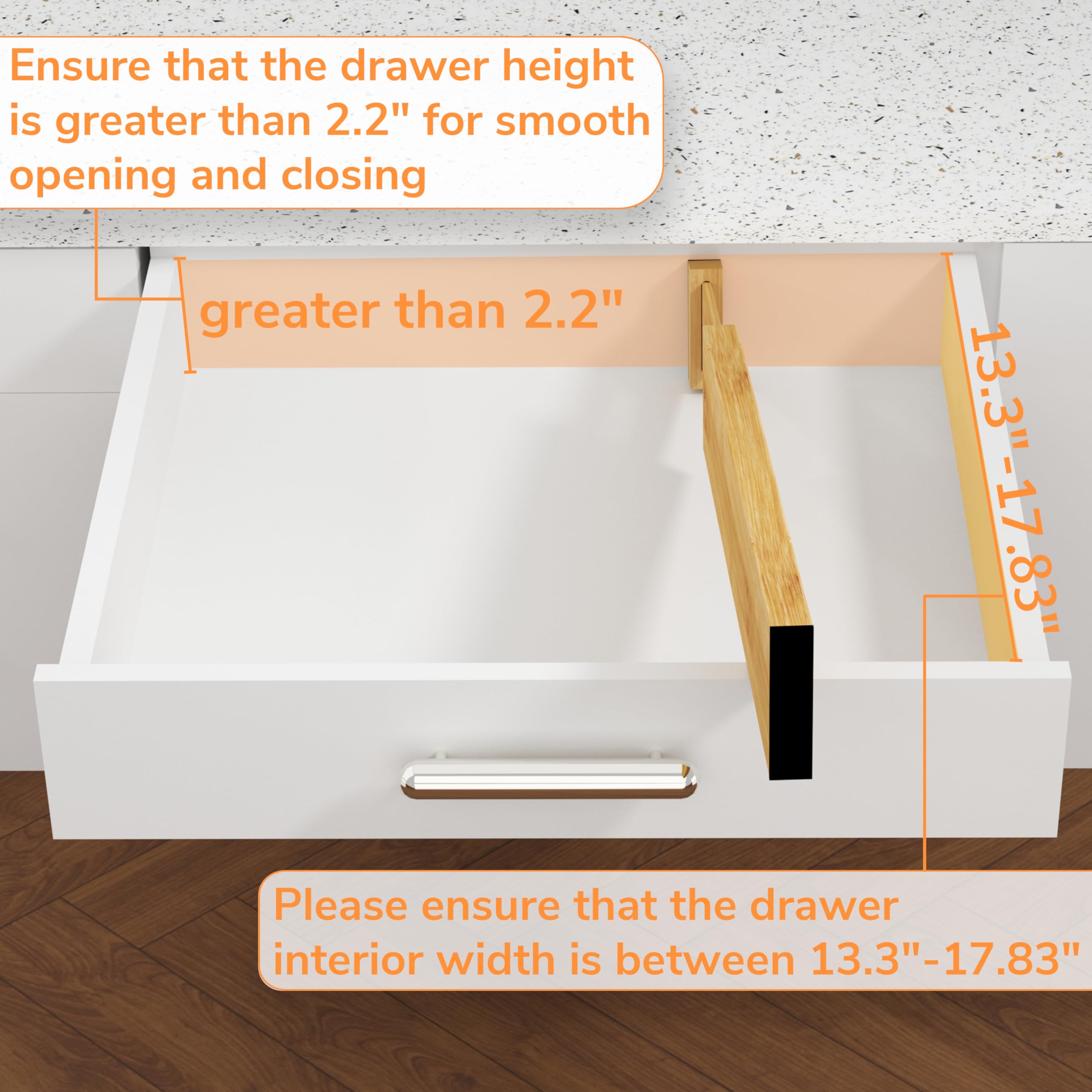 BAMEOS drawer divider in use with no installation required