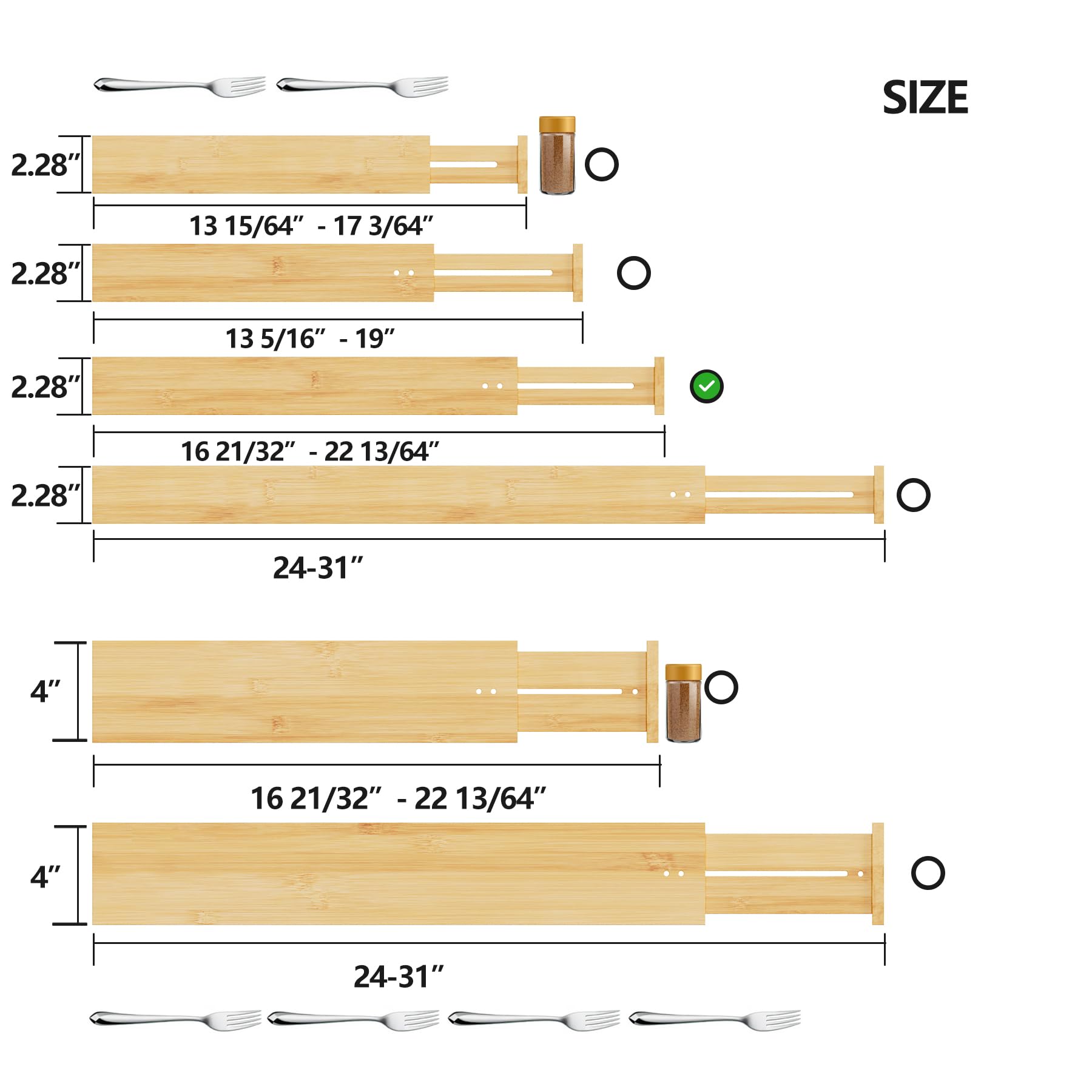 BAMEOS bamboo dividers extended length show adaptable fit for many drawers