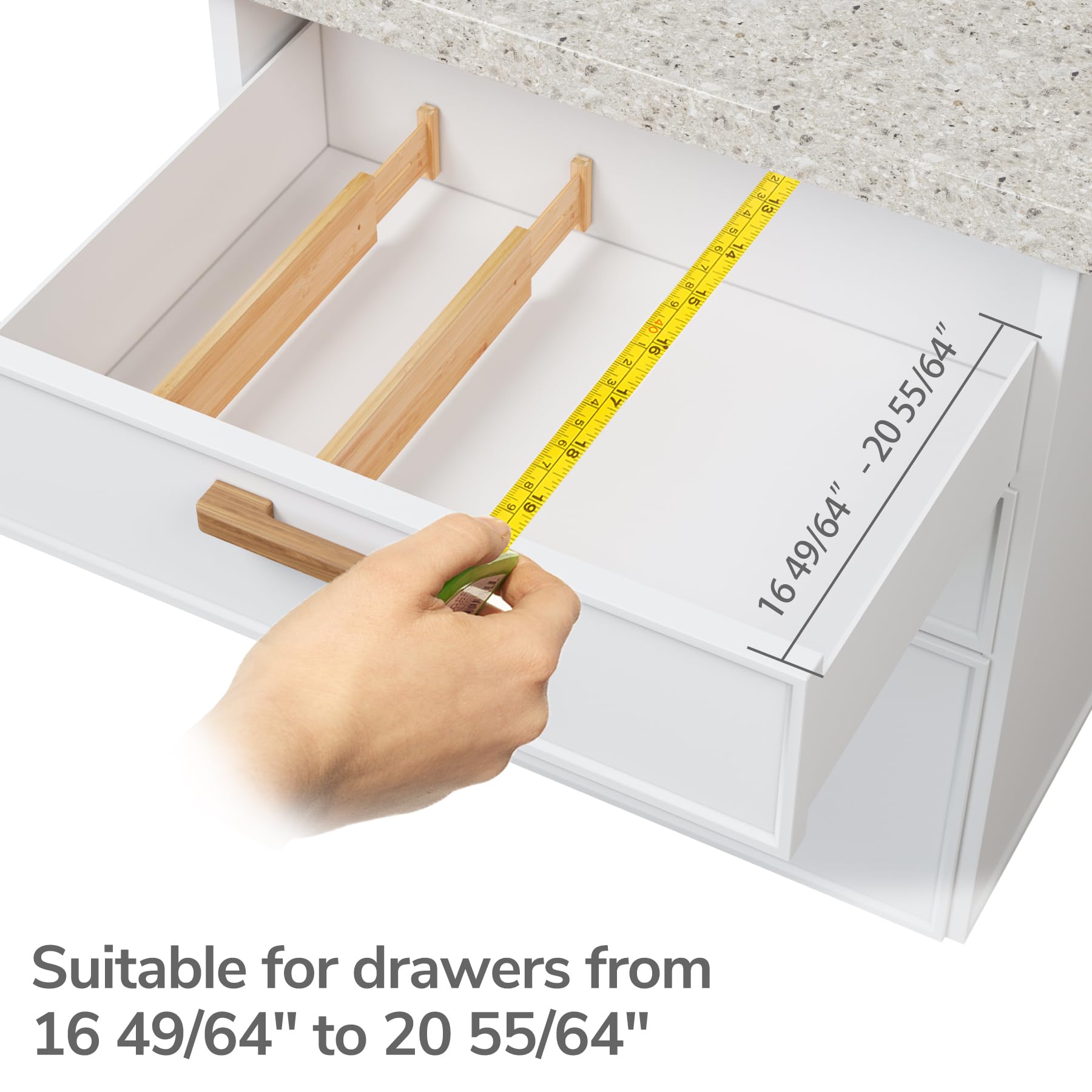 BAMEOS bamboo dividers in office drawers help tidy supplies