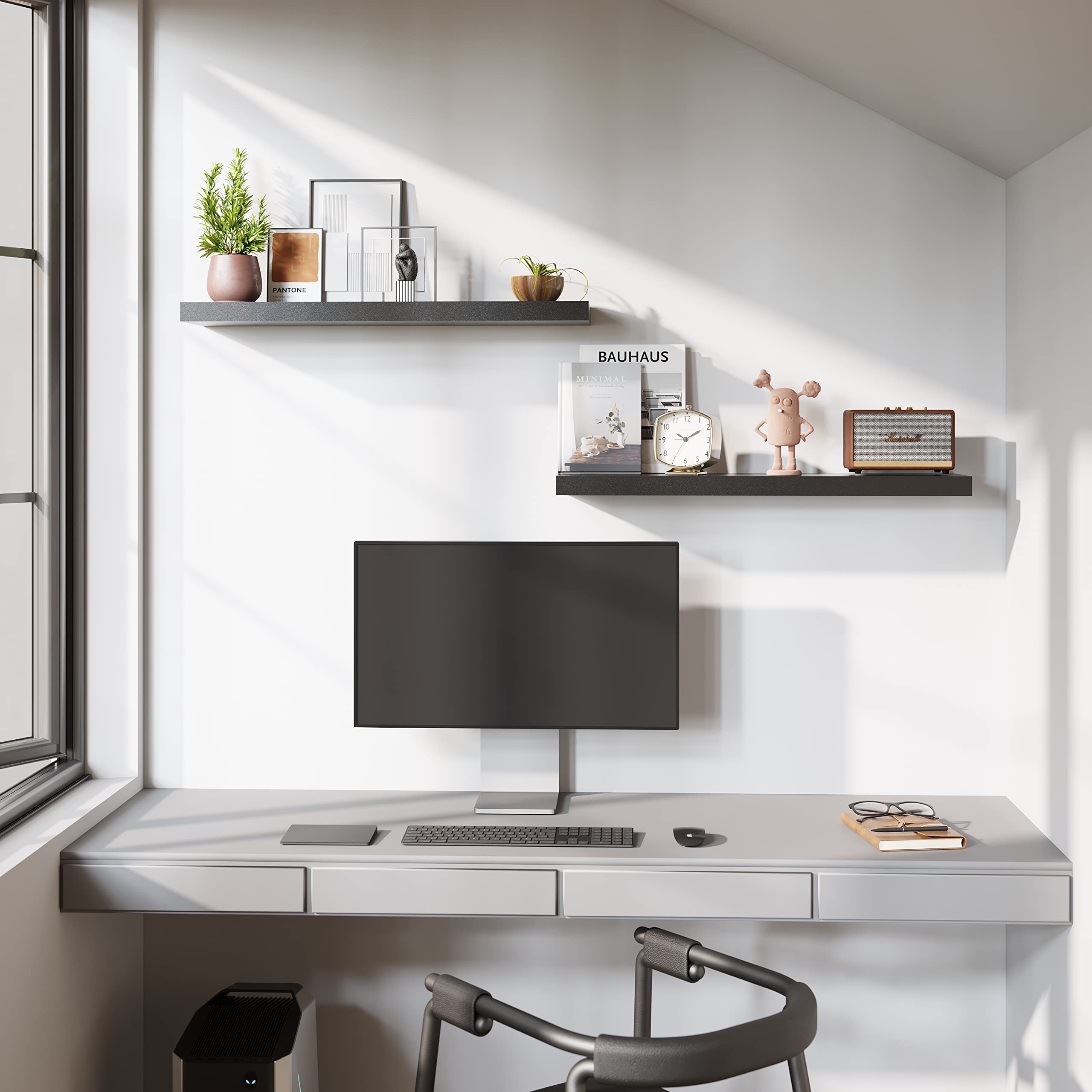 BAMEOS entryway shelf under a mirror for photos and decor
