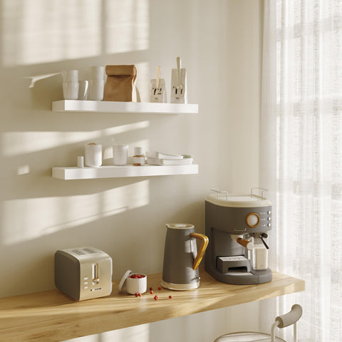 Kitchen counter organization using BAMEOS white floating shelf