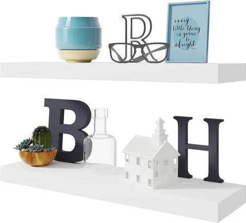 BAMEOS white wall-mounted floating shelf front view for sleek storage