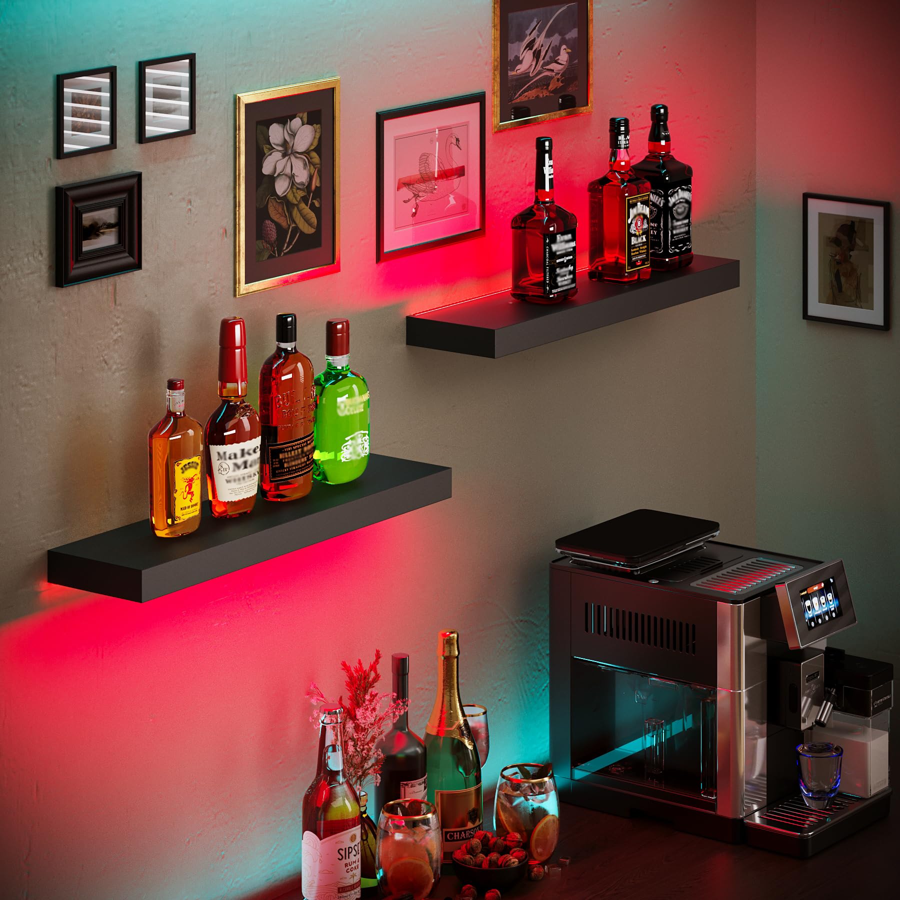 BAMEOS kitchen LED-lit shelves illuminate counters with subtle, modern glow.