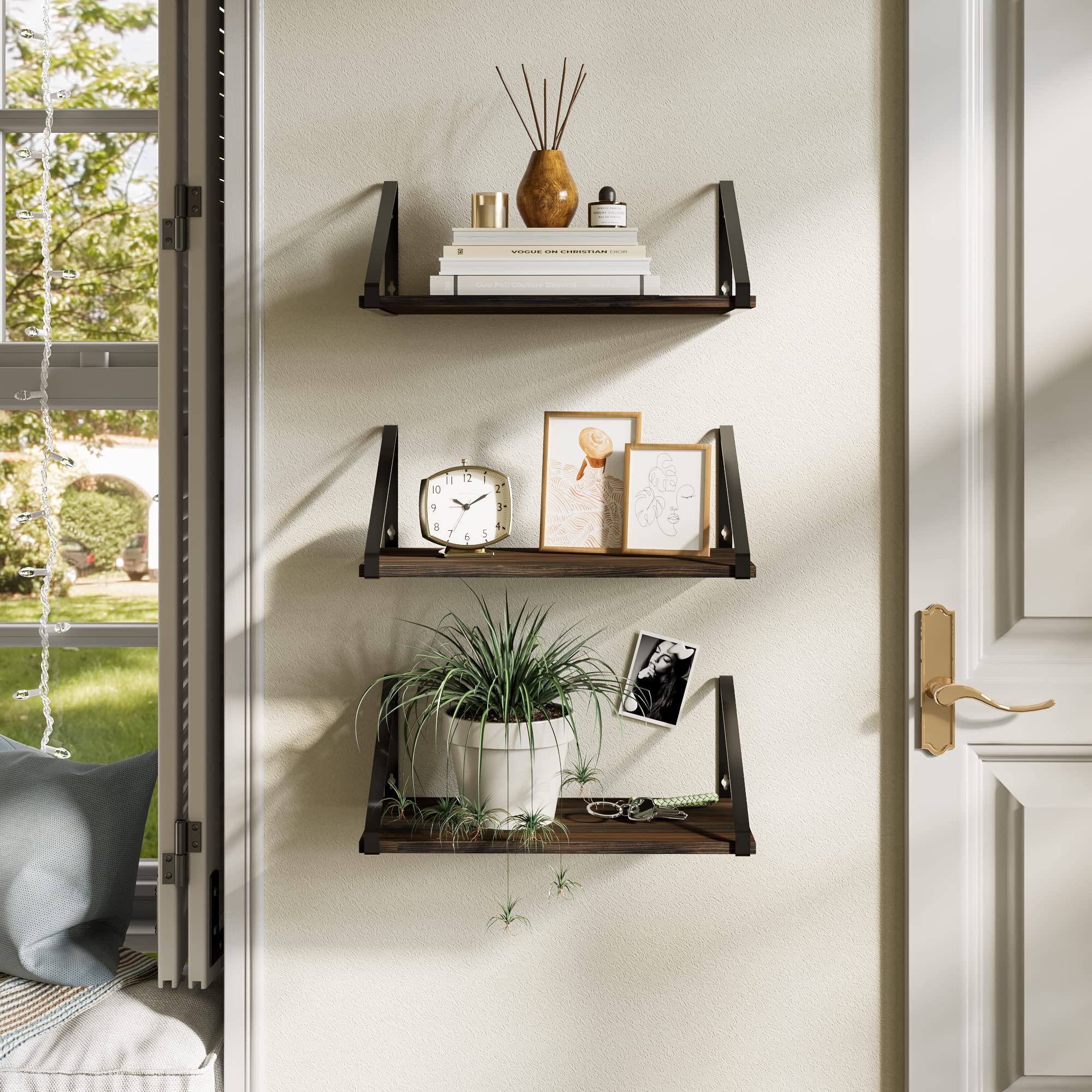 BAMEOS living room decor floating shelf creates focal wall accents.