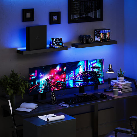 BAMEOS MDF shelves with integrated LED lighting offer stylish display and storage.