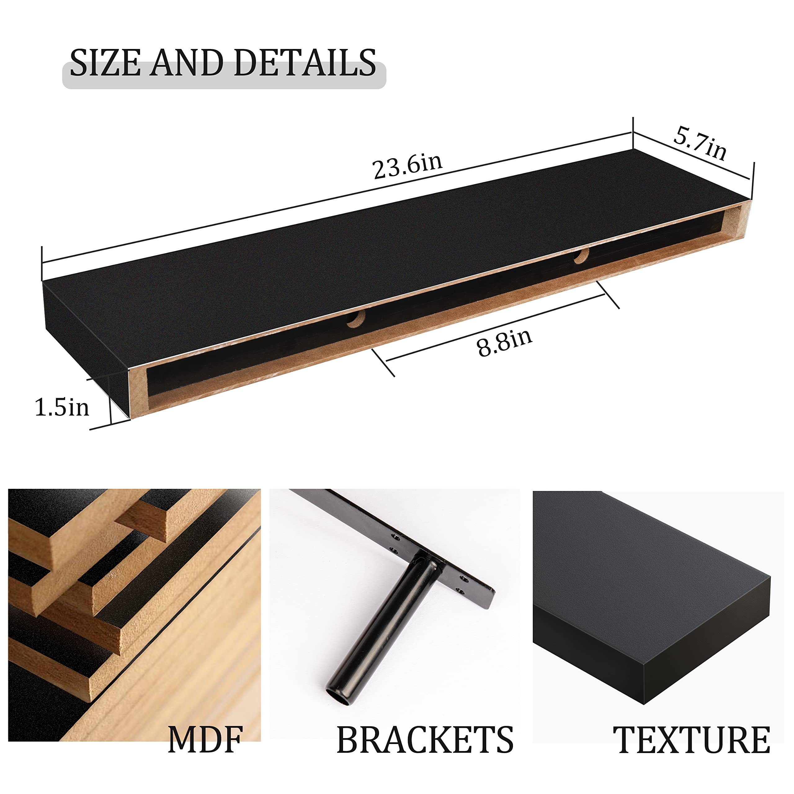 BAMEOS minimalist black shelf suitable for living room display and storage.