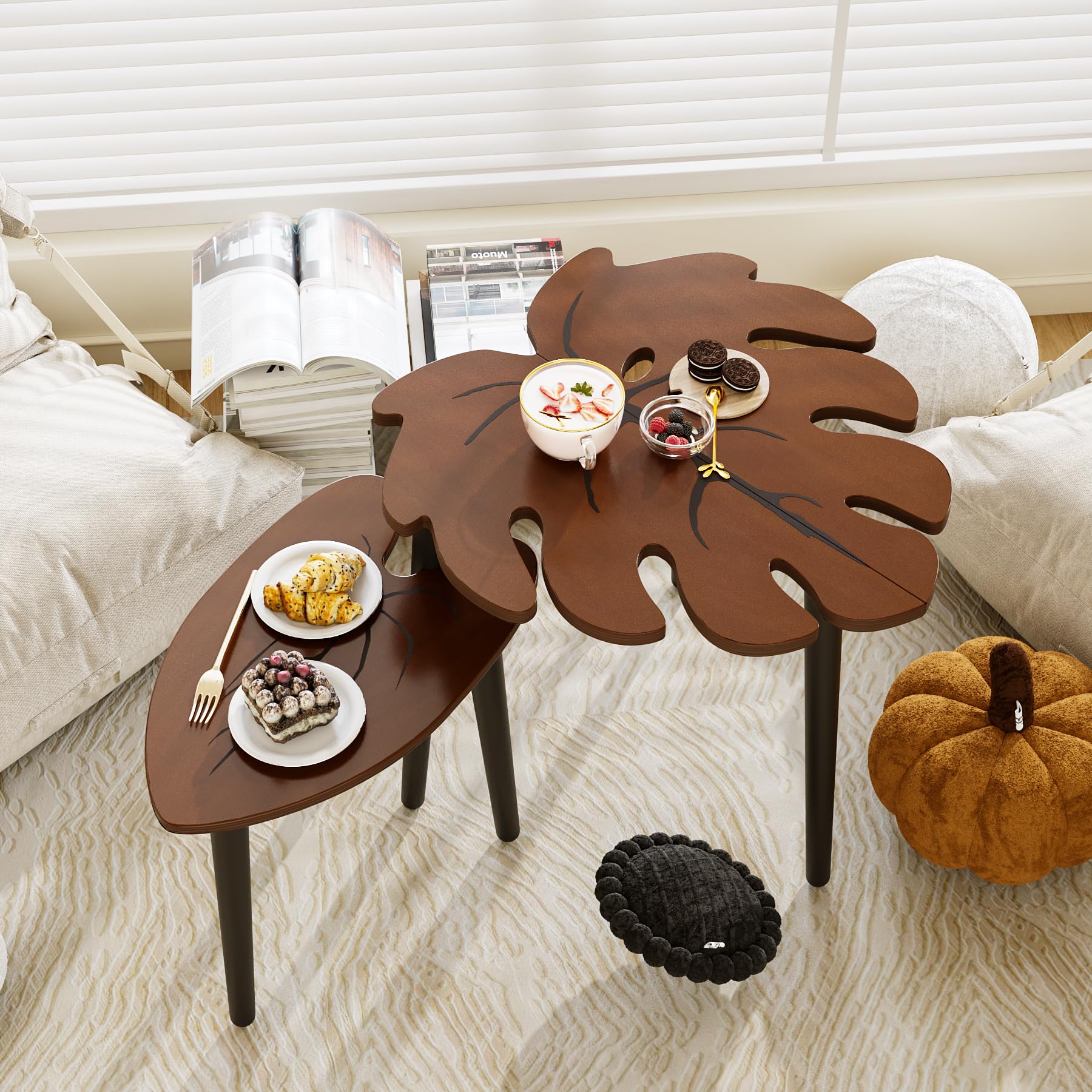 Nesting configuration demonstrates space-saving setup for small spaces.
